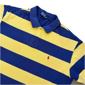 POLO RALPH LAUREN Blue Ylw Shirt Iconic Mesh Cotton Lightweight Classic Fit XL